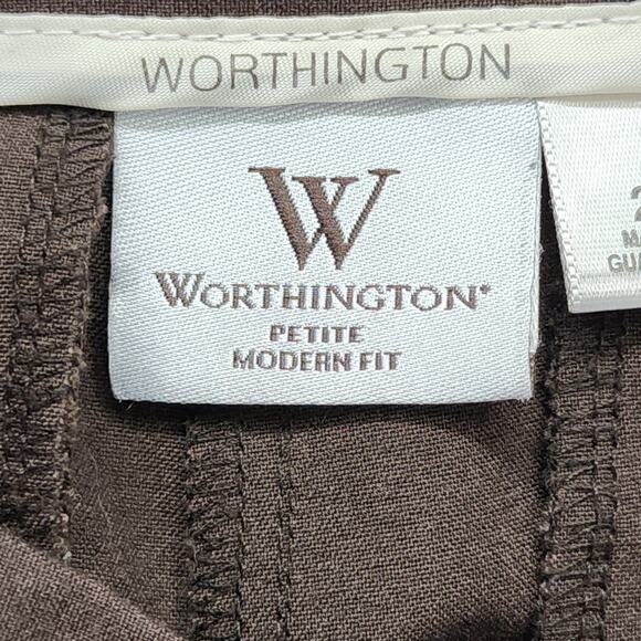 Worthington Pants Womens Size 2P PETITE Brown Modern Fit Trouser Leg Stretch - Picture 4 of 14